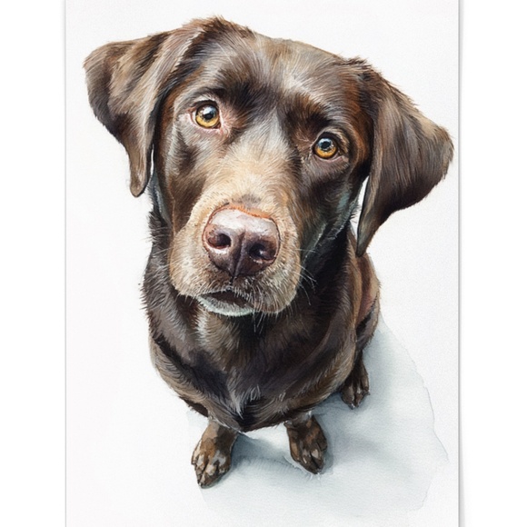Watercolor Brown Labrador Retriever Dog Portrait Wall Art Print, Unframed - Picture 2 of 7